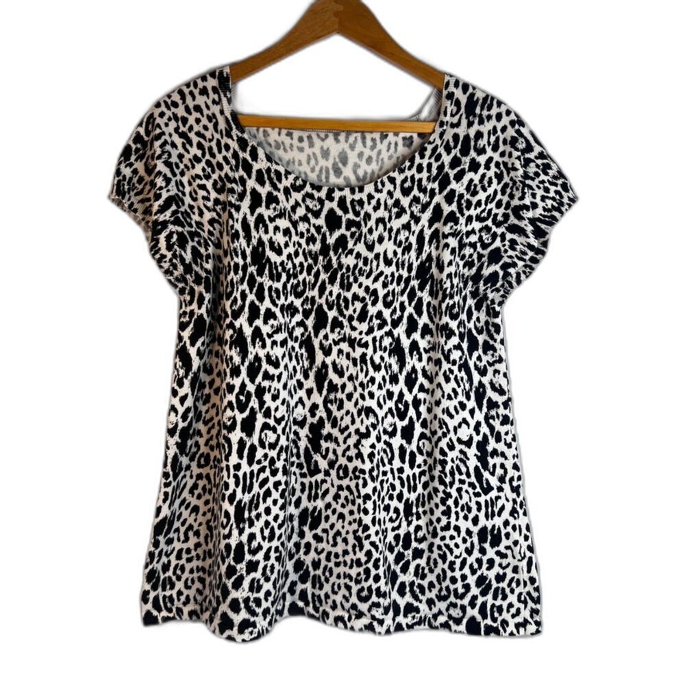 Bernard‎ Chaus Animal Print Short Sleeve Aline Sweater Bold 100% Cotton Size MD*